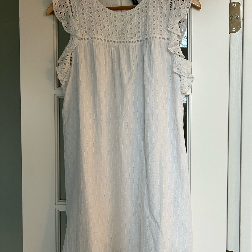 White Eyelet Ruffle Sleeve Dress